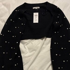 Love Tree Black Sweater with Pearl Embellishments